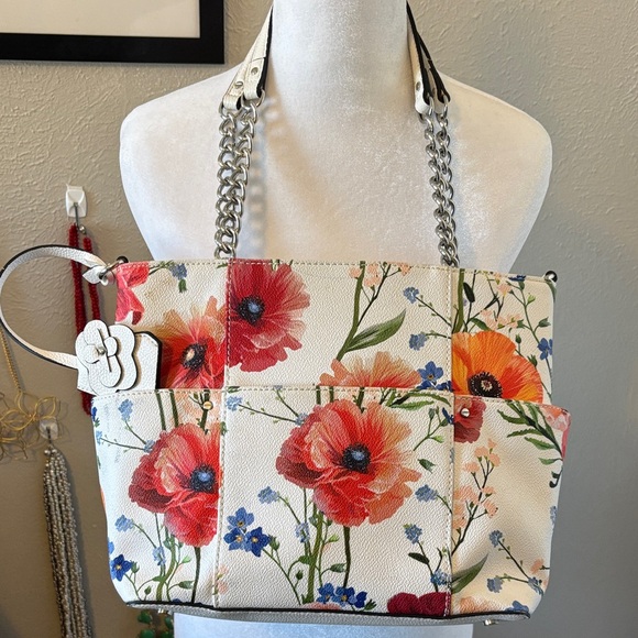 Dana Buchman Poppy Floral Chain Strap Women's 12” Tote Bag - Picture 3 of 11